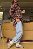 Patrick Plaid Brushed Cotton Shirt Burgundy